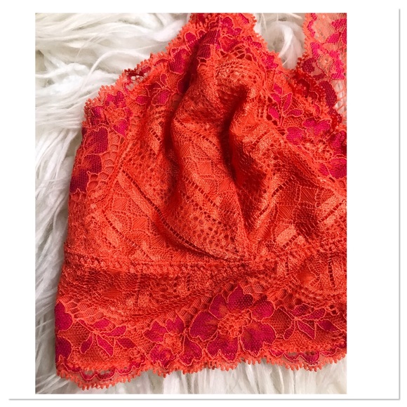 Free People Racerback Lace Bralette Orange & Hot Pink Floral Lace Size XS - Picture 5 of 9